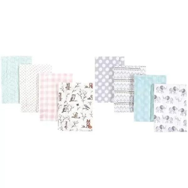 Hudson Baby Girl Cotton Flannel Burp Cloth 8-Pack, Peacock Feather Butterflies