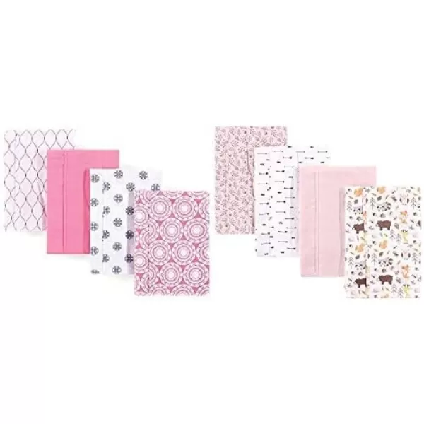 Hudson Baby Girl Cotton Flannel Burp Cloth 8-Pack, Peacock Feather Butterflies
