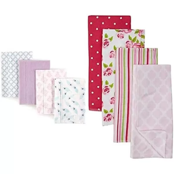 Hudson Baby Girl Cotton Flannel Burp Cloth 8-Pack, Peacock Feather Butterflies