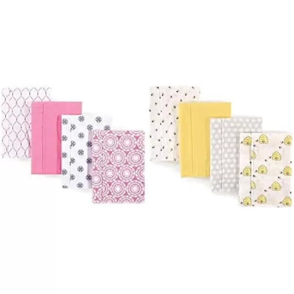 Hudson Baby Girl Cotton Flannel Burp Cloth 8-Pack, Peacock Feather Butterflies