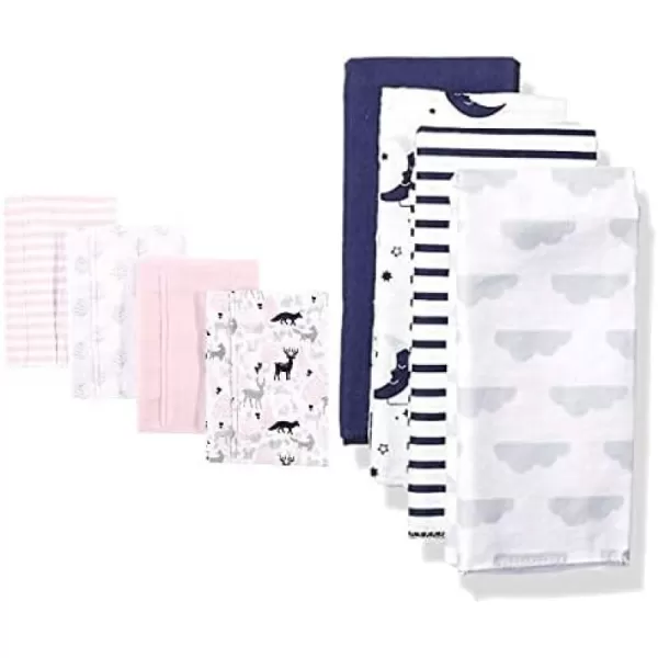 Hudson Baby Girl Cotton Flannel Burp Cloth 8-Pack, Peacock Feather Butterflies