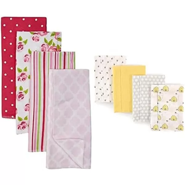 Hudson Baby Girl Cotton Flannel Burp Cloth 8-Pack, Peacock Feather Butterflies