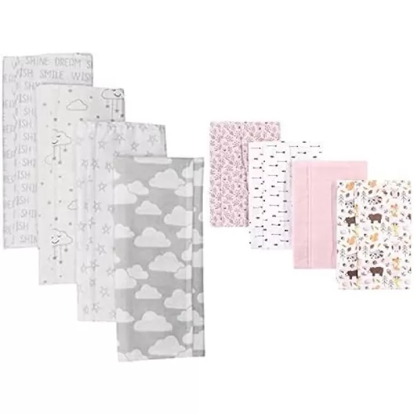 Hudson Baby Girl Cotton Flannel Burp Cloth 8-Pack, Peacock Feather Butterflies