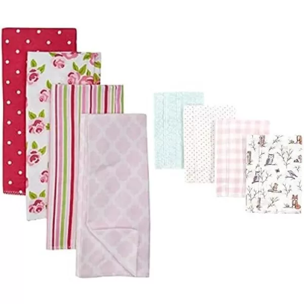 Hudson Baby Girl Cotton Flannel Burp Cloth 8-Pack, Peacock Feather Butterflies