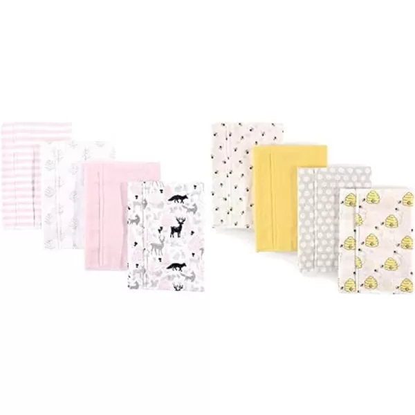 Hudson Baby Girl Cotton Flannel Burp Cloth 8-Pack, Peacock Feather Butterflies