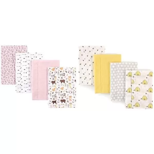 Hudson Baby Girl Cotton Flannel Burp Cloth 8-Pack, Peacock Feather Butterflies