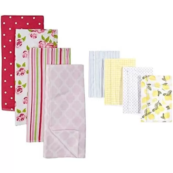 Hudson Baby Girl Cotton Flannel Burp Cloth 8-Pack, Peacock Feather Butterflies