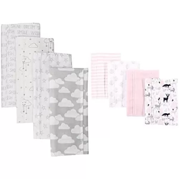 Hudson Baby Girl Cotton Flannel Burp Cloth 8-Pack, Peacock Feather Butterflies