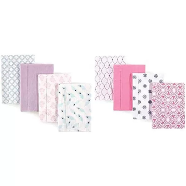 Hudson Baby Girl Cotton Flannel Burp Cloth 8-Pack, Peacock Feather Butterflies