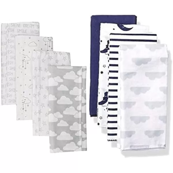 Hudson Baby Girl Cotton Flannel Burp Cloth 8-Pack, Peacock Feather Butterflies