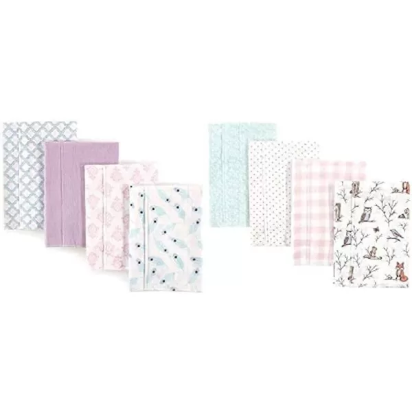 Hudson Baby Girl Cotton Flannel Burp Cloth 8-Pack, Peacock Feather Butterflies