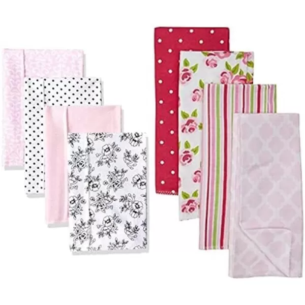 Hudson Baby Girl Cotton Flannel Burp Cloth 8-Pack, Peacock Feather Butterflies