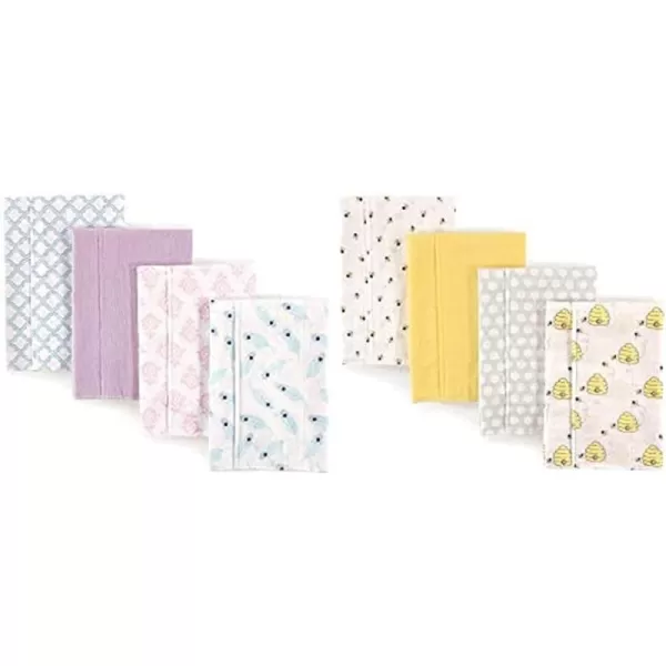 Hudson Baby Girl Cotton Flannel Burp Cloth 8-Pack, Peacock Feather Butterflies