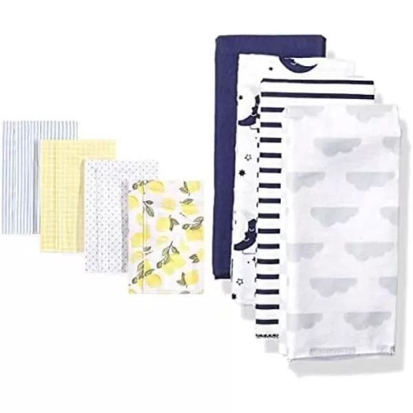 Hudson Baby Girl Cotton Flannel Burp Cloth 8-Pack, Peacock Feather Butterflies