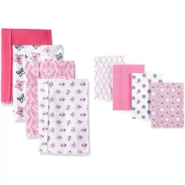 Hudson Baby Girl Cotton Flannel Burp Cloth 8-Pack, Peacock Feather Butterflies