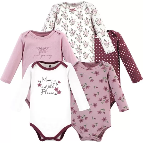Hudson Baby Unisex Baby Unisex Baby Cotton Long-sleeve Bodysuits, Plum Wildflower, Preemie