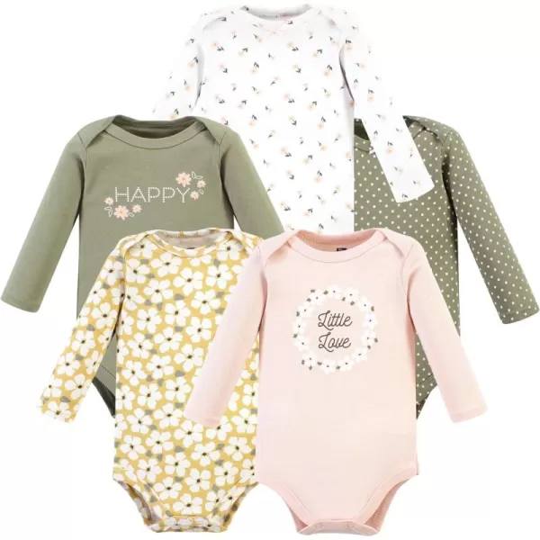 Hudson Baby Unisex Baby Unisex Baby Cotton Long-sleeve Bodysuits, Sage Floral Wreath, 6-9 Months