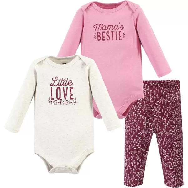 Hudson Baby baby-girls Unisex Baby Cotton Bodysuit and Pant Set, Little Love Flowers, Newborn