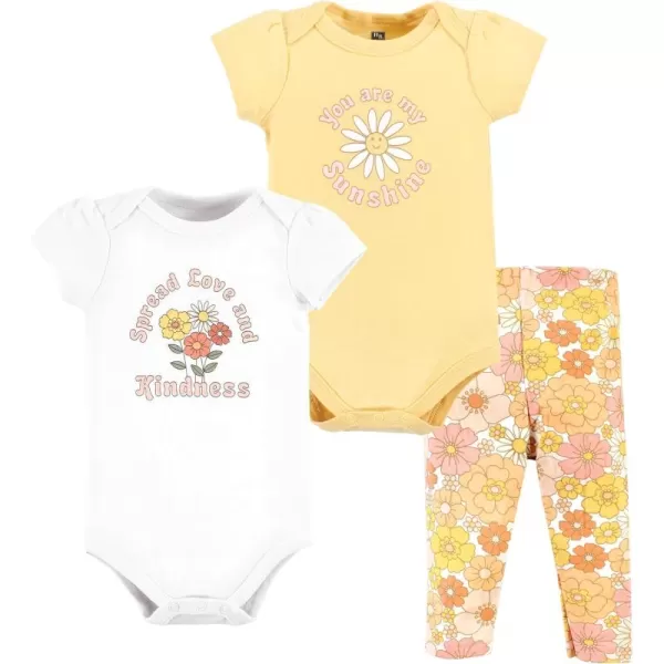 Hudson Baby baby-girls Unisex Baby Cotton Bodysuit and Pant Set, Peace Love Flowers, Newborn