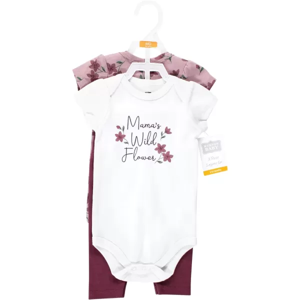 Hudson Baby baby-girls Unisex Baby Cotton Bodysuit and Pant Set, Plum Wildflower, 9-12 Months