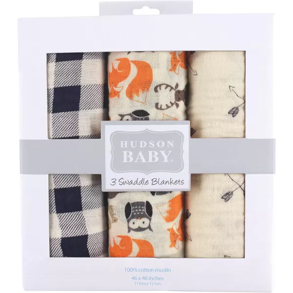 Hudson Baby Unisex Baby Cotton Muslin Swaddle Blankets, Woodland 3-Pack, 3-Pack