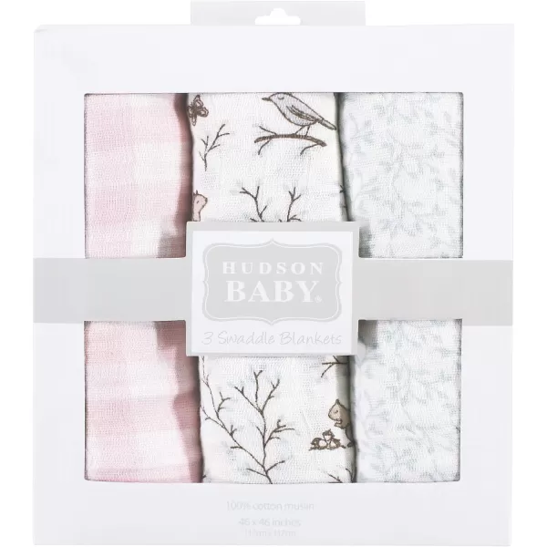 Hudson Baby Unisex Baby Cotton Muslin Swaddle Blankets, Woodland 3-Pack, 3-Pack