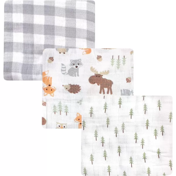 Hudson Baby Unisex Baby Cotton Muslin Swaddle Blankets, Woodland 3-Pack, 3-Pack