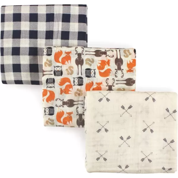 Hudson Baby Unisex Baby Cotton Muslin Swaddle Blankets, Woodland 3-Pack, 3-Pack
