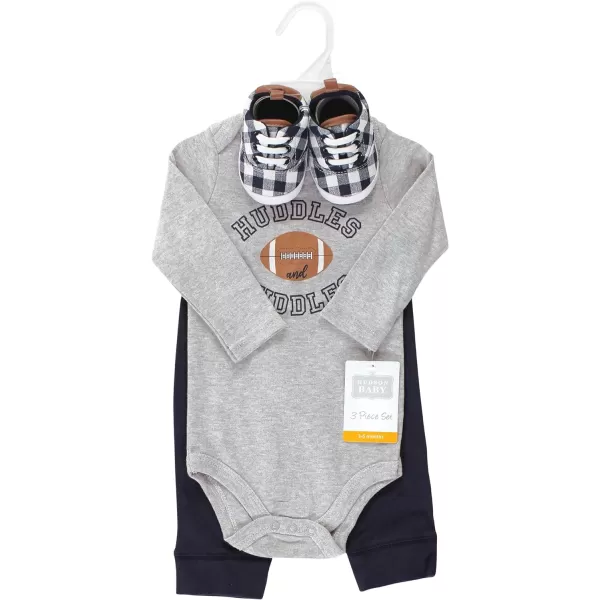 Hudson Baby Unisex Baby Unisex Baby Cotton Bodysuit, Pant and Shoe Set, Football Huddles, Newborn