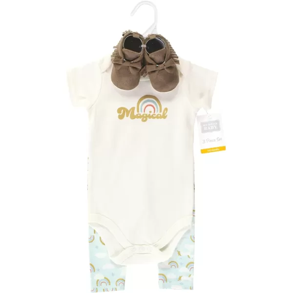 Hudson Baby Unisex Baby Unisex Baby Cotton Bodysuit, Pant and Shoe Set, Magical Rainbow, Newborn