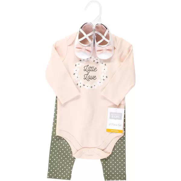 Hudson Baby Unisex Baby Unisex Baby Cotton Bodysuit, Pant and Shoe Set, Sage Floral Wreath, Newborn