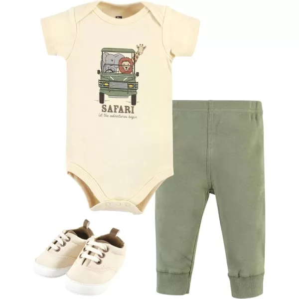 Hudson Baby Unisex Baby Unisex Baby Cotton Bodysuit, Pant and Shoe Set, Going on Safari, 12-18 Months