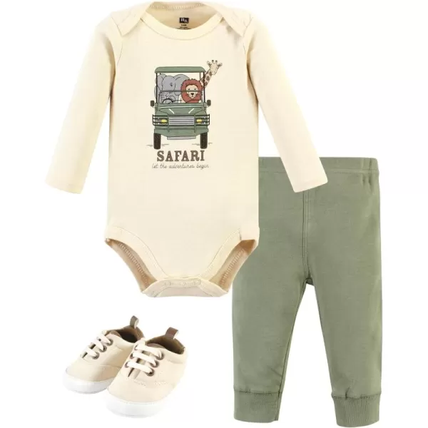Hudson Baby Unisex Baby Unisex Baby Cotton Bodysuit, Pant and Shoe Set, Going on Safari, 12-18 Months