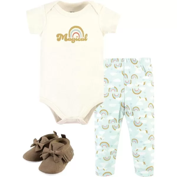 Hudson Baby Unisex Baby Unisex Baby Cotton Bodysuit, Pant and Shoe Set, Magical Rainbow, Newborn