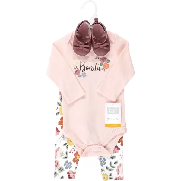 Hudson Baby Unisex Baby Unisex Baby Cotton Bodysuit, Pant and Shoe Set, Bonita, Newborn