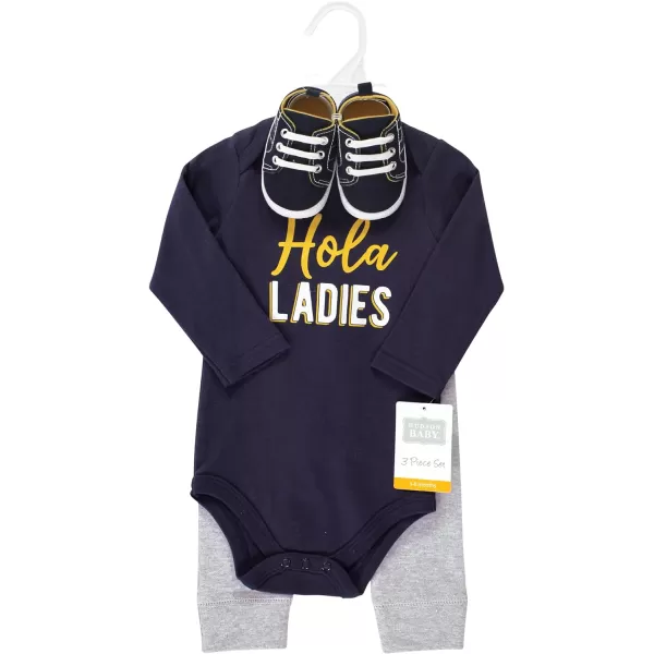 Hudson Baby Unisex Baby Unisex Baby Cotton Bodysuit, Pant and Shoe Set, Hola Ladies, 12-18 Months