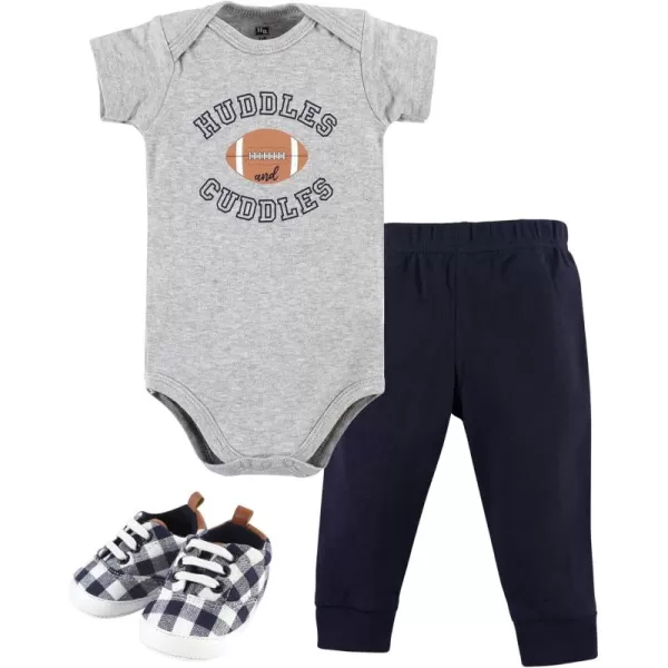 Hudson Baby Unisex Baby Unisex Baby Cotton Bodysuit, Pant and Shoe Set, Football Huddles, 9-12 Months