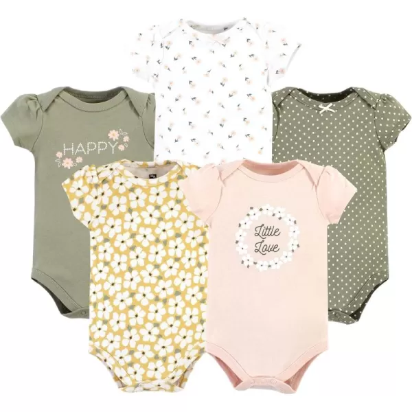Hudson Baby Unisex Baby Unisex Baby Cotton Bodysuits, Sage Floral Wreath, 6-9 Months