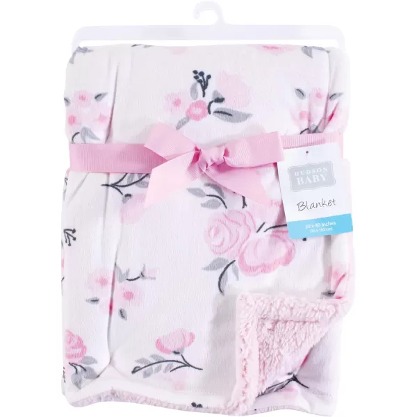 Hudson Baby Unisex Baby Plush Mink and Sherpa Blanket, Light Pink White, One Size