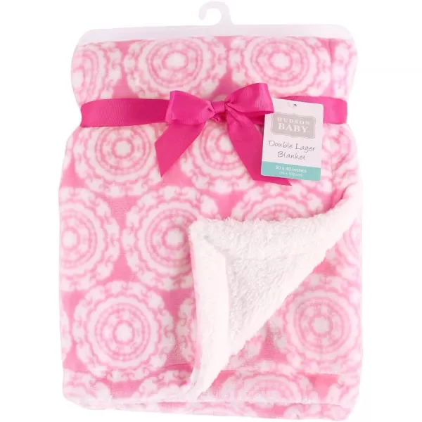Hudson Baby Unisex Baby Plush Mink and Sherpa Blanket, Light Pink White, One Size