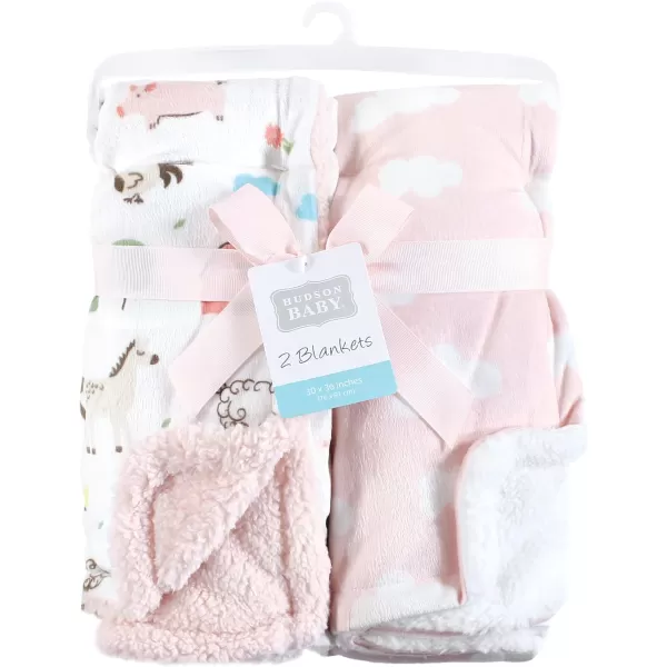 Hudson Baby Unisex Baby Plush Mink and Sherpa Blanket, Light Pink White, One Size