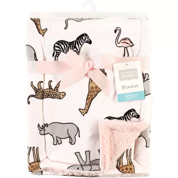 Hudson Baby Unisex Baby Plush Mink and Sherpa Blanket, Light Pink White, One Size