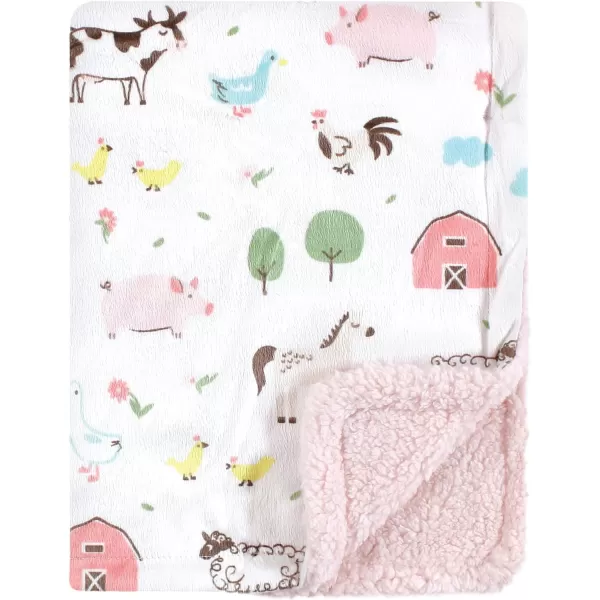 Hudson Baby Unisex Baby Plush Mink and Sherpa Blanket, Light Pink White, One Size