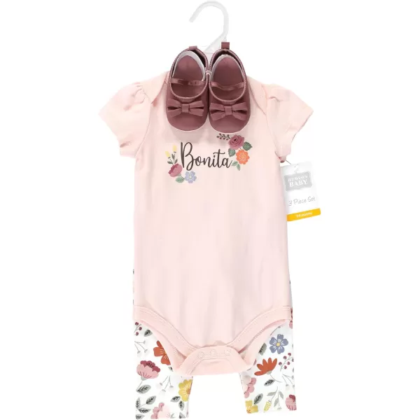 Hudson Baby Unisex Baby Unisex Baby Cotton Bodysuit, Pant and Shoe Set, Bonita, 9-12 Months