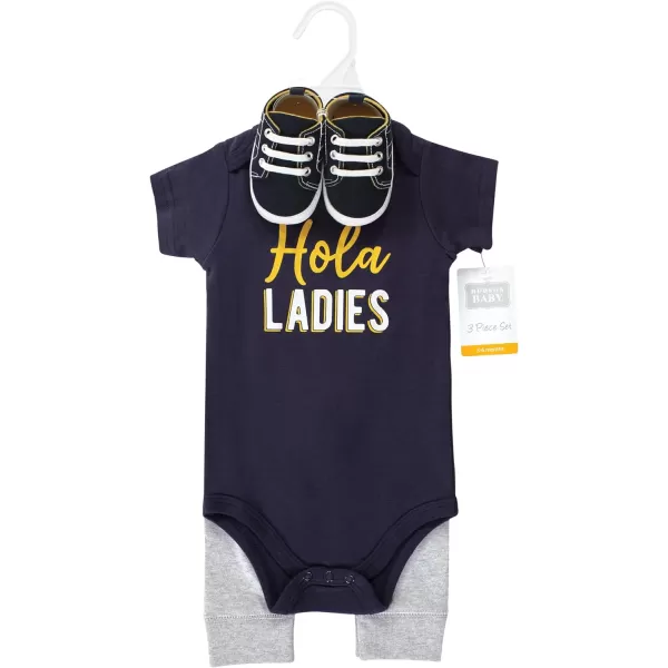 Hudson Baby Unisex Baby Unisex Baby Cotton Bodysuit, Pant and Shoe Set, Hola Ladies, 0-3 Months