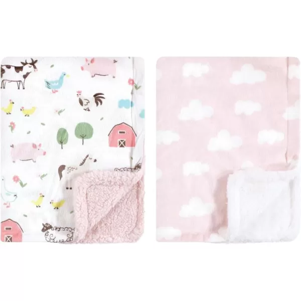 Hudson Baby Unisex Baby Plush Mink and Sherpa Blanket, Light Pink White, One Size