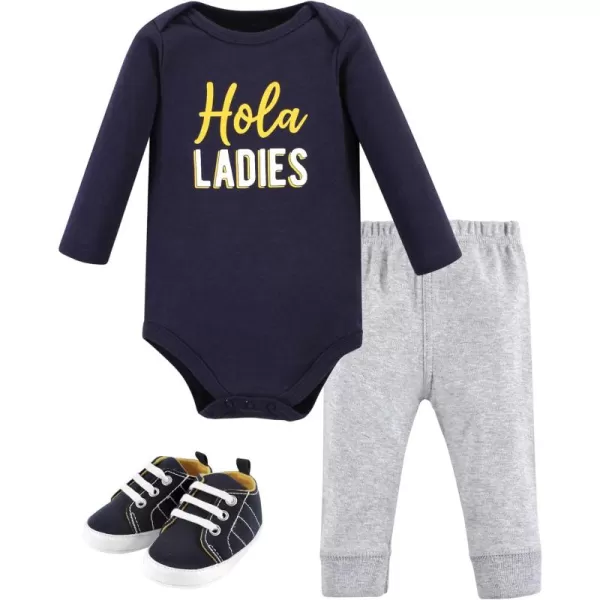 Hudson Baby Unisex Baby Unisex Baby Cotton Bodysuit, Pant and Shoe Set, Hola Ladies, 0-3 Months