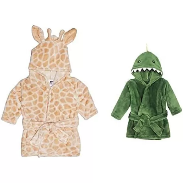 Hudson Baby Boy Plush Animal Face Bathrobe 2-Pack, Fox Giraffe