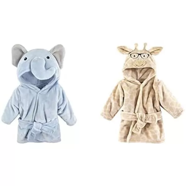 Hudson Baby Boy Plush Animal Face Bathrobe 2-Pack, Fox Giraffe
