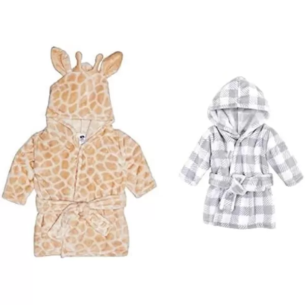 Hudson Baby Boy Plush Animal Face Bathrobe 2-Pack, Fox Giraffe